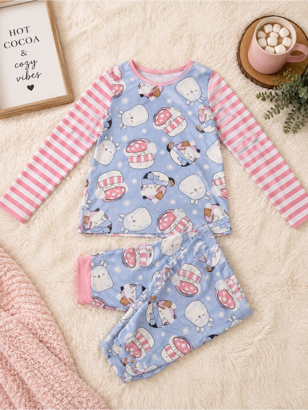 Squishmallows Blue & Pink Penguin Marshmallow Pajama Set